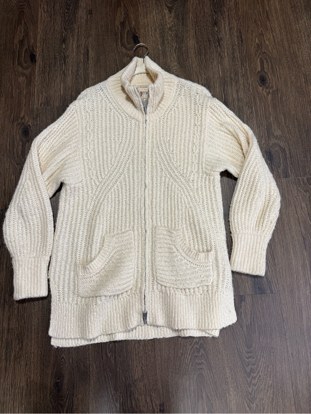 Anthropologie Pilcro Front Zip Longline Sweater Cardigan Sz S Fisherman Chunky